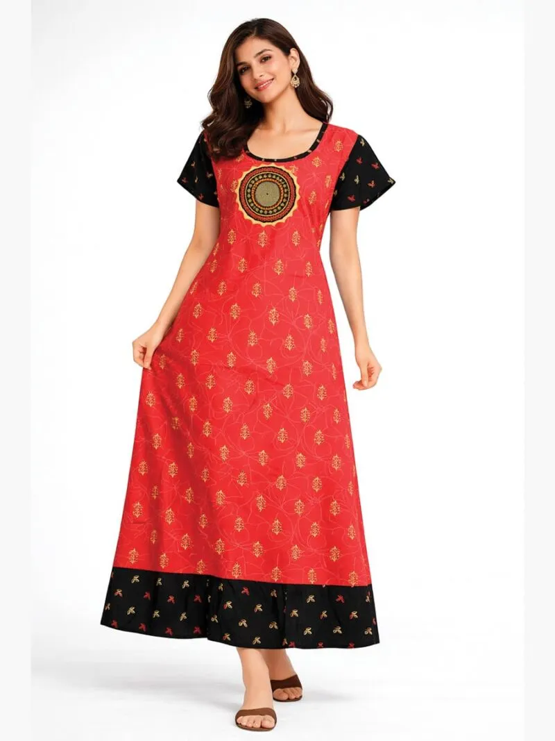 Women's Cotton Frock Nighty, Floral – Raspberry
